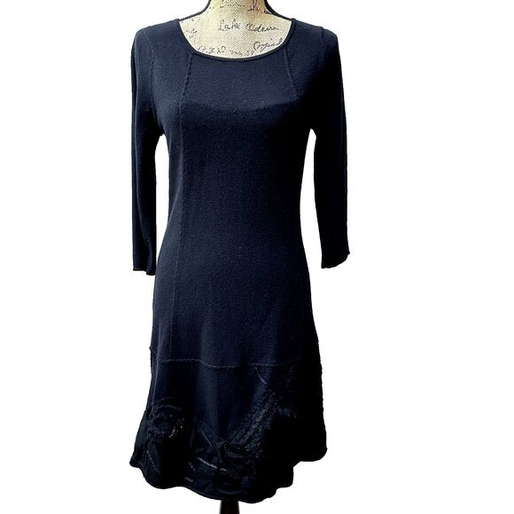 Didier Parakian Women Dress SZ S/M Drop Waist Floral Applique Little Black Dress - Picture 1 of 15